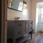 New bathroom vanity, mirror and lighting